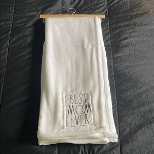 Rae Dunn White Plush Throw with Black Script